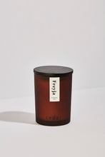 Load image into Gallery viewer, Freyja essential oil candle in frosted amber jar. 