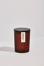 Load image into Gallery viewer, Large Selene candle in amber frosted jar with black wooden lid